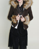 デッカウルフジョットフード付きファーニットジップアップジャケット (Wool Jacket)