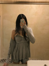 Needs Inner Cap Lace Flare Top & Cardigan SET