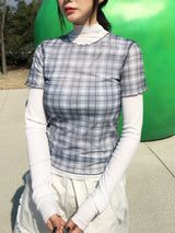 Check See-Through Layered Tee (2c)