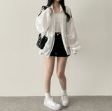 Shelly Gauze Two-Line High-Neck Zip-Up Jumper
