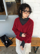 [MD Pick]Wool-Touch Brush V-Neck Knit (4 Colors)