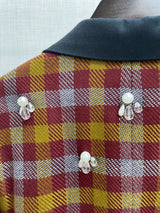 Checked Faux Pearl Crop Suit