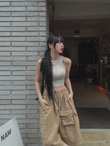フォーシーズンリブクロップキャップスリーブレス (ブラキャップあり)