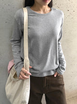 Achu ブラッシュド ベーシック ラウンド ロングスリーブ Tシャツ