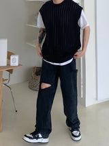 Punching knit round vest 2C