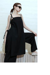 [SET-UP] DEEP SLIT DRESS, EASY BANDING SLACKS SET_NAVY