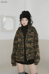 camouflage thick hood zip-up