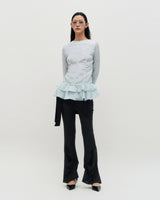 Glossy Frill Top _ SKY BLUE