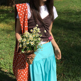 Royu Polka Dot Shirred Bust Sleeveless Top (5 Colors)