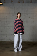 JERRY STRIPE OVERFIT LONG SLEEVE T-SHIRT / NAVY