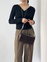 Ciar Collar V-Neck Slit Ribbed Long Sleeve Knit