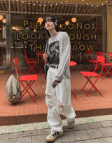 White Vintage Damaged Pants
