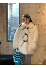 Ivory Poodle Fur Ribbon Half Coat