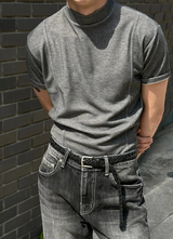 [MUSCLE FIT] Slit mock neck half knit(3color)