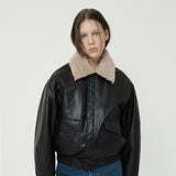 WOMAN FUR COLLAR FLIGHT JUMPER BLACK