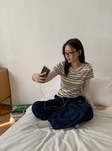 Hayo Stripe U-neck Short Sleeve Tee