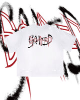 ゴーテッドブレスカッティングオーバーサイズTシャツ(ホワイト)