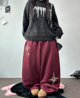 wide balloon fleece-lined hustle fire print wide long pants 🩶 3 COLOR