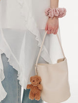 26SS★ Colombe d'Or Pleated Hair Scrunchie + Teddy Bear Keyring Set