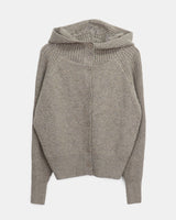 Sihan High-neck Angora hooded knit cardigan
