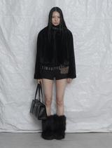 [mnem] ファーカラージャケット (black)
