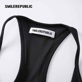 Black Polyester Spandex Racerback Thong Bodysuit, Sleeveless Logo Fitted One Piece Top for Women