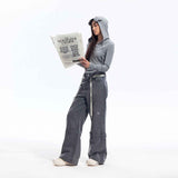 Gray Hooded Sweatshirt with 3D Ear Detail, Viscose Blend Pullover Hoodie for Women