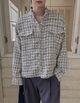 Diruin Tweed Damage Crop Shirt Jacket