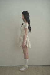 Open shoulder gathering mini dress - skin