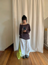 ガウス ルーズフィット プリンティング オフショルダー ロングスリーブ Tシャツ