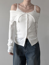 Belk Button Off-Shoulder Cardigan