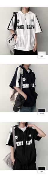 Riti Coloring Short-Sleeved Hooded Zip-Up