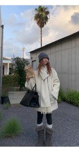 wool white muffler half quilted coat