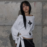 BOATNECK RIBBON TIE SWEATSHIRT (WHITE) F25ZB018