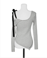 [ special ] aura black ribbon one - shoulder NT TOP