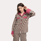 ストロベリー ミルク ローズ & ココア ストライプ パジャマ セット - 100% Cotton Sleepwear
