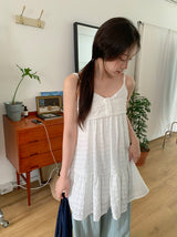 Omill Lace Shirring Sleeveless Midi Layered One Piece