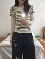 Hayo Stripe U-neck Short Sleeve Tee