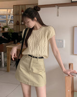 Node cable short sleeve knitwear
