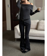 ストライプブーツカットパンツ