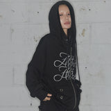 ATTENTION EYELET HOODED ZIP-UP (BLACK) F25ZA010