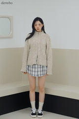 Multicolor high neck knitwear zip-up cardigan