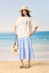 カラーブロックフローラルパッチTシャツ