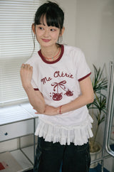 26SS★ チェリーキャッツクロップリンガー半袖Tシャツ