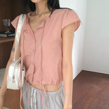 Cuyan dot button strap short-sleeve blouse