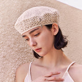 Heart Chain Crochet Beret / Beige