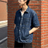 Oversized Pocket Short-Sleeve Denim Shirt Indigo