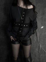 cross stud loose fit long sleeve (2color)