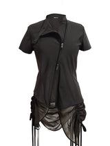  CURVED ZIP-UP SHIRT WITH LAYER . DARK BROWN