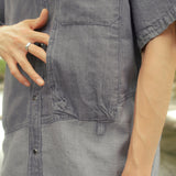 Linen denim work half shirts / Ash purple